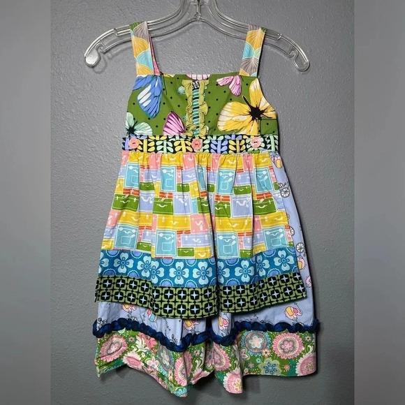 Matilda Jane Sz 8 Girls Dress Removable Apron Elephants Unicycle Colorful EUC. - Picture 1 of 9